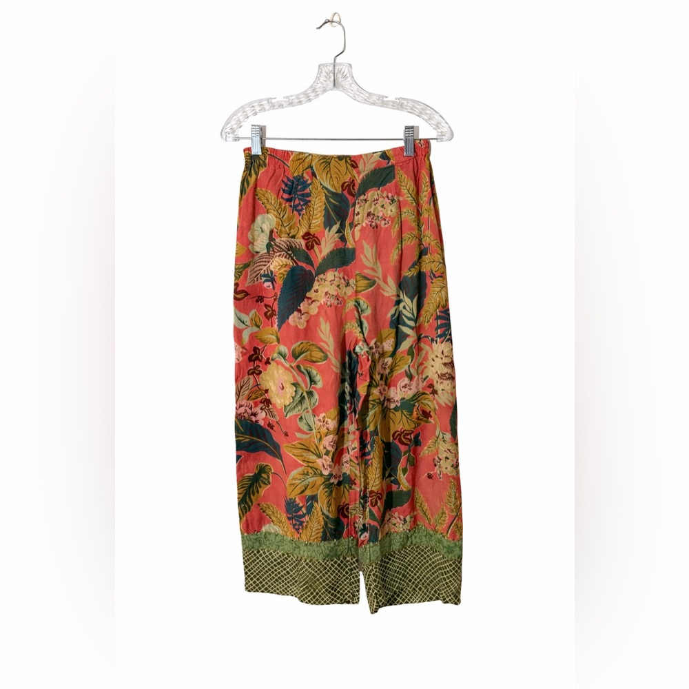 VTG Boho Flowy Coastal Spring Resort Tropical Cropped Pants Size Xs-M